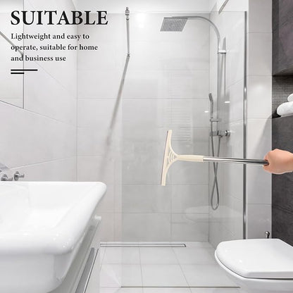 Multifunction Window Squeegee Cleaner with Extendable Handle, Dry and Wet Glass Scraper Brush, Khaki for Bathroom Shower Door and Floor Cleaning
