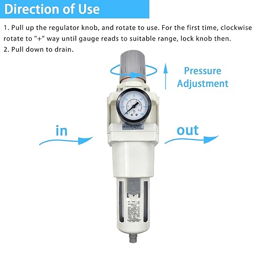 XingNEeng 1" NPT Compressed Air Filter Regulator Combo Piggyback, Water/Oil Trap Separator with Pressure Gauge(0-150 psi), Semi-Auto Drain, Poly Bowl, 5 Micron Brass Element, Metal Bracket