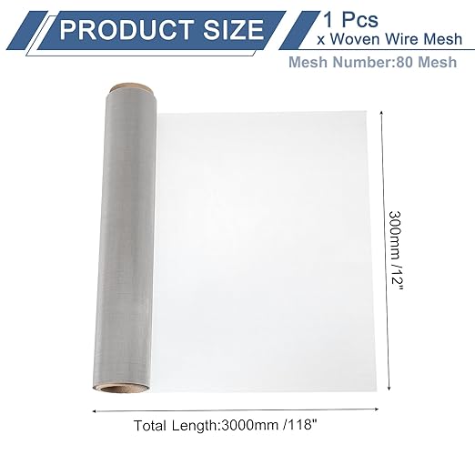 uxcell 80 Mesh 118" x 12" Woven Wire Mesh, 304 Stainless Steel Air Vent Filter Screen, Window Screen Mesh for DIY Projects Vents Cover Filtration Animals Fence