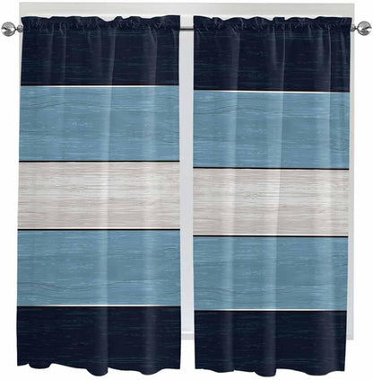 Vintage Country Woodcuts Window Valance Curtains, Blue Gradient Striped Light Filtering Kitchen Valance with 3-inch Rod Pocket for Living Room Bathroom Bedroom,2 Panel,52x72In