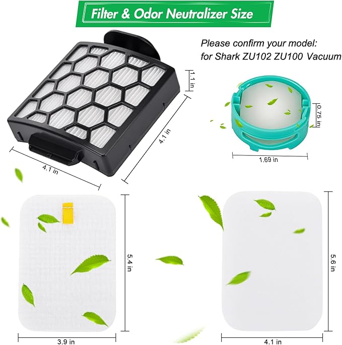 ZU102 Filter for Shark ZU100 Odor Neutralizer Cartridges for Shark ZU100 ZU102 Rotator Pet Upright Vacuum with PowerFins HairPro Odor Neutralizer, Replacement Parts # 1238FT60 & 1239FT60 & 1541FC3000