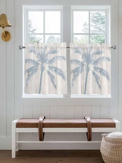 Summer Coconut Tree on Vintage Wood Grain Window Valance Curtains, Seaside Plants Light Filtering Kitchen Valance with 3-inch Rod Pocket for Living Room Bathroom Bedroom,2 Panel,27.5x24In