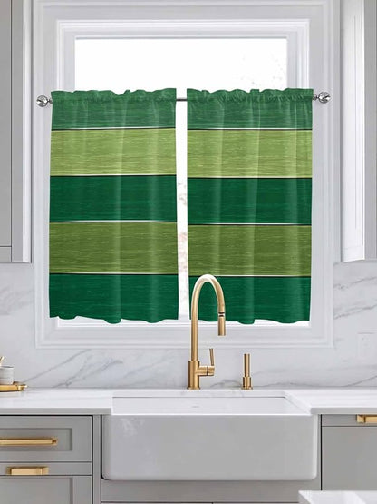 Farm Retro Green Wood Grain Window Valance Curtains, Rustic Wooden Plank Texture Light Filtering Kitchen Valance with 3-inch Rod Pocket for Living Room Bathroom Bedroom,2 Panel,42x45In