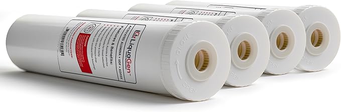 LiquaGen Activated Alumina + Carbon + KDF-55 Replacement Water Filter Cartridge – Helps Manage Fluoride, Chlorine & Taste, Refillable 2.5" x 10", 2.5" x 20", 4.5" x 10", 4.5" x 20" (4, 4.5" x 20")