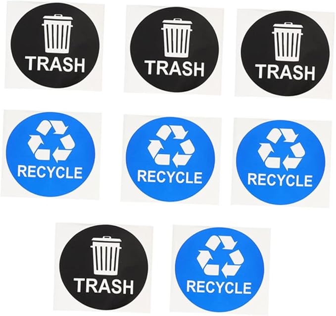 8pcs Garbage Sorting Stickers Waste Recycling Labels for Trash Can Adhesive PVC Sticker for Home School