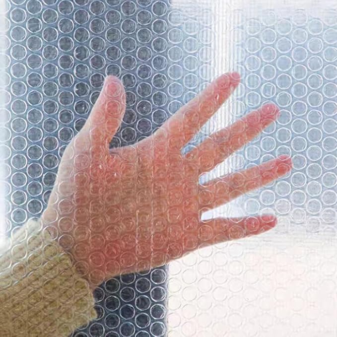 PVC Window Insulation Film 120x150cm Double Thickened 4mm Bubble Wrap Thermal Curtain for Doors and Windows, Transparent Weatherproof Soundproof Draft Stopper with Self-Adhesive
