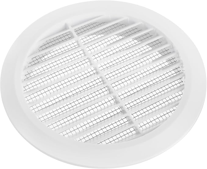 White 5" Inch Round Ventilation Grille with Screen mesh. (Duct 5Ø / Grille 6Ø) Ventilation Applications. Indoor and Outdoor Vent Cover. Available 3 Sizes / 4 Colors.