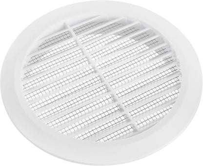 White 5" Inch Round Ventilation Grille with Screen mesh. (Duct 5Ø / Grille 6Ø) Ventilation Applications. Indoor and Outdoor Vent Cover. Available 3 Sizes / 4 Colors.