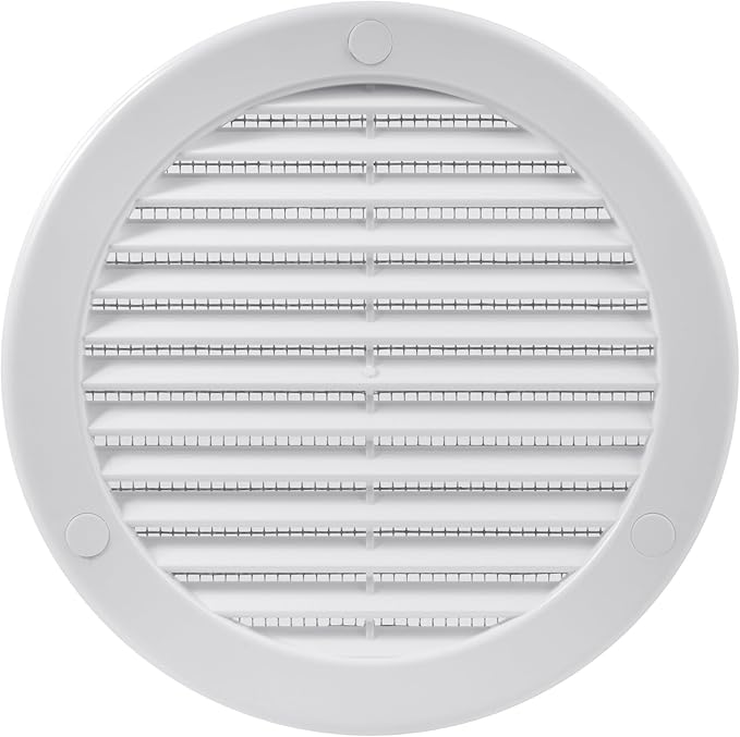Vent Systems 5" Inch (Opening Dimensions) - Pack of 2 - White Soffit Vent Cover - Plastic Round Air Vent Grille - Built-in Mesh Screen - HVAC Register Louver for Bathroom, Home, Kitchen