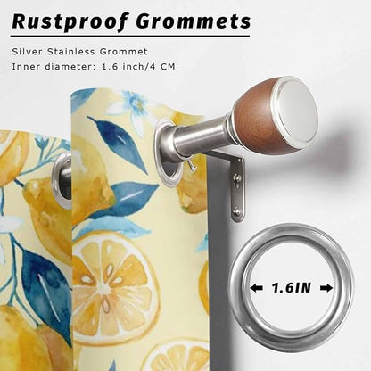 Lemon Outdoor Curtains for Patio Lemon Leaves Summer Plants Begin Waterproof Outside Curtains with Grommet Top Weatherproof Curtain for Cabana Pergola Gazebo, 1 Panel, 54" W x 108" L