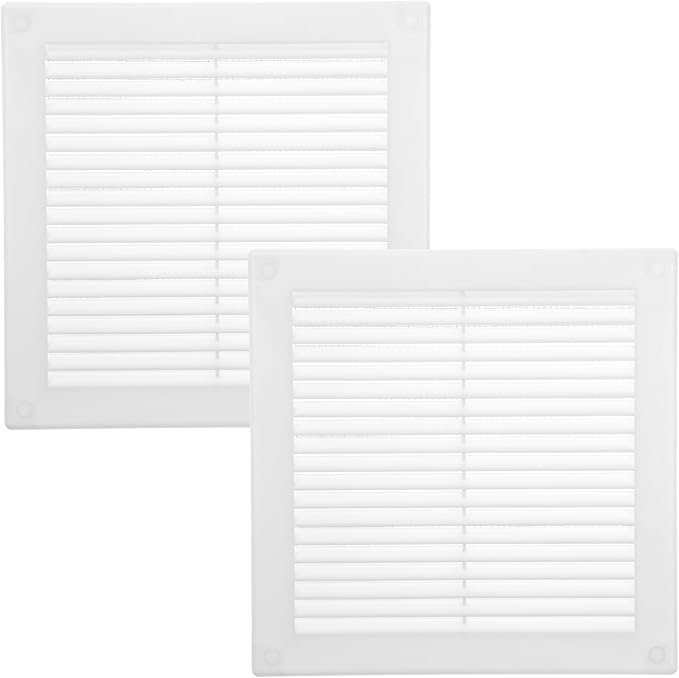 Vent Systems 8" x 8" Inch (Opening Dimensions) - Pack of 2 - Plastic White Soffit Vent Cover - Flat Square Air Vent Grille - Air Vent Deflector - HVAC 10" x 10" Inch (Overall Dimensions)