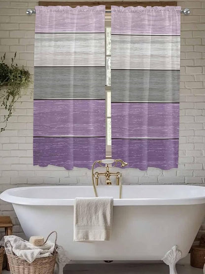 Country Wood Board Gray Purple Window Valance Curtains, Farmhouse Gradient Plank Light Filtering Kitchen Valance with 3-inch Rod Pocket for Living Room Bathroom Bedroom,2 Panel,42x63In