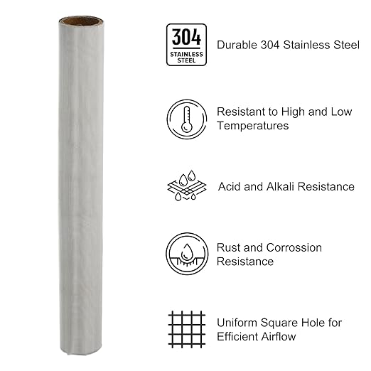 PATIKIL 40" L x 10" W Woven Wire Mesh, 400 Mesh 304 Stainless Steel Air Vent Filter Screen with Gloves for Window Security Vent Cover Filtration Animals Fence