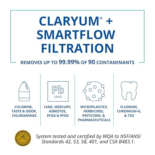 Aquasana SmartFlow® Reverse Osmosis Water Filter | RO Under Sink System | WQA Certified up to 99.99% of 90 contaminants Including Fluoride, PFAS, Arsenic, Lead, and Chlorine | Brushed Nickel Faucet