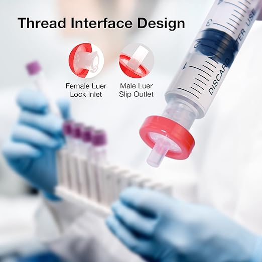 SimPure Syringe Filter PTFE Hydrophobic Membrane 200 PCS, 0.22um Pore Size, 13mm Disc Diameter, HPLC and GC Needle Filter, Non-Sterile, High Throughput Lab Filtration, Barreled Packed