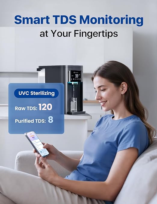 NOVETE Smart Reverse Osmosis Water Filter Countertop, UV 8-Stage RO Water Filtration System with APP Control, Cold Water Down to 32℉, NSF/ANSI 42/58 Certified, 4:1 Pure to Drain, No Plumbing, CRF1A-Qi