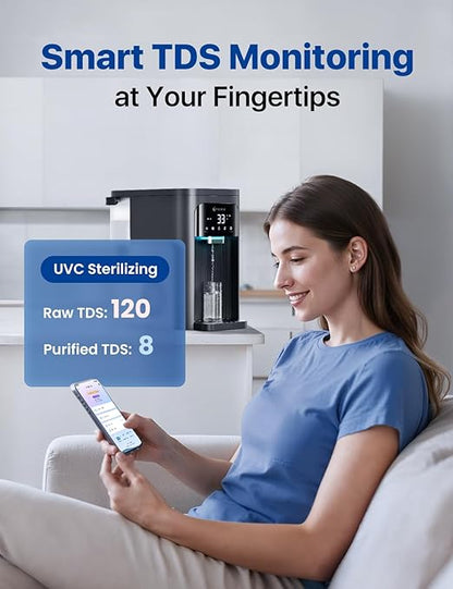 NOVETE Smart Reverse Osmosis Water Filter Countertop, UV 8-Stage RO Water Filtration System with APP Control, Cold Water Down to 32℉, NSF/ANSI 42/58 Certified, 4:1 Pure to Drain, No Plumbing, CRF1A-Qi