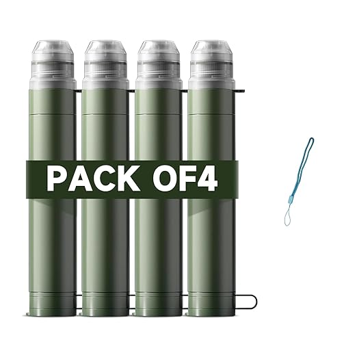 4 Pack Water Filter Straw, Portable Personal Water Filtration System, Compact Multi-Layer Filtration for Camping, Hiking, Travel, Biking, Survival, and Emergencies (Green)