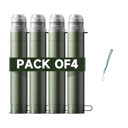 4 Pack Water Filter Straw, Portable Personal Water Filtration System, Compact Multi-Layer Filtration for Camping, Hiking, Travel, Biking, Survival, and Emergencies (Green)