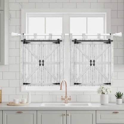 Farmhouse Wood Grain Kitchen Curtains 24 Inch Length, Small Window Curtains Tab Top, Vintage Country Barn Gate Grey Light Filtering Short Window Treatments Tier Drapes 27.5"x24" 2 Panel