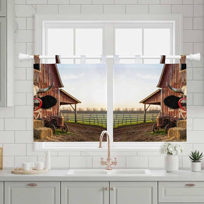 Farm Cows Kitchen Curtains 24 Inch Length, Small Window Curtains Tab Top, Farmhouse Barn Funny Animals Butterfly Light Filtering Short Window Treatments Tier Drapes 27.5"x24" 2 Panel