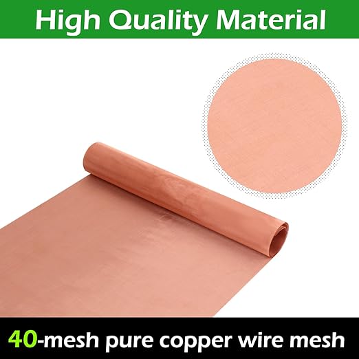 Copper Mesh Screen - 19.7" x 39.4", 40 Mesh, Dense Filter, 99.9% Pure Copper Fabric DIY Kit for Window Protection