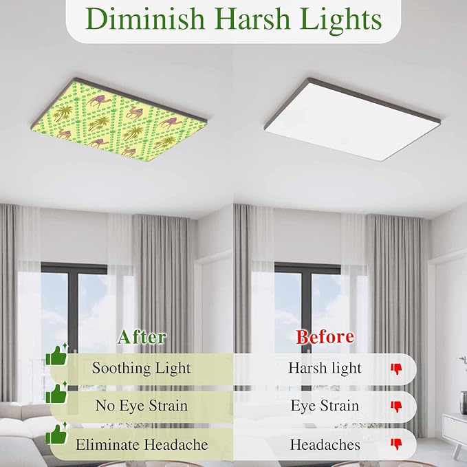 4 Pack Fluorescent Light Cover, Desert Sand Camels Light Covers for Ceiling Lights, Palm Trees Tropical Plants Polka Dot Yellow Magnetic Lights Filters Ceiling Shade for Classroom/Office - 4 x 2 Feet