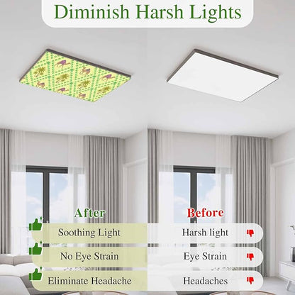 3 Pack Fluorescent Light Cover, Desert Sand Camels Light Covers for Ceiling Lights, Palm Trees Tropical Plants Polka Dot Yellow Magnetic Lights Filters Ceiling Shade for Classroom/Office - 4 x 2 Feet