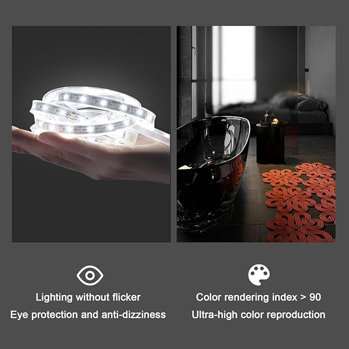 Illuminated LED Bathroom Mirror，Smart Lighted Bathroom Mirror for Wall，Smart Modern Bathroom Vanity Mirror，Waterproof，Shatterproof，with Touch Sensor/Dimming/Demister pad(H70*W90cm/H27.6*W35.4IN)