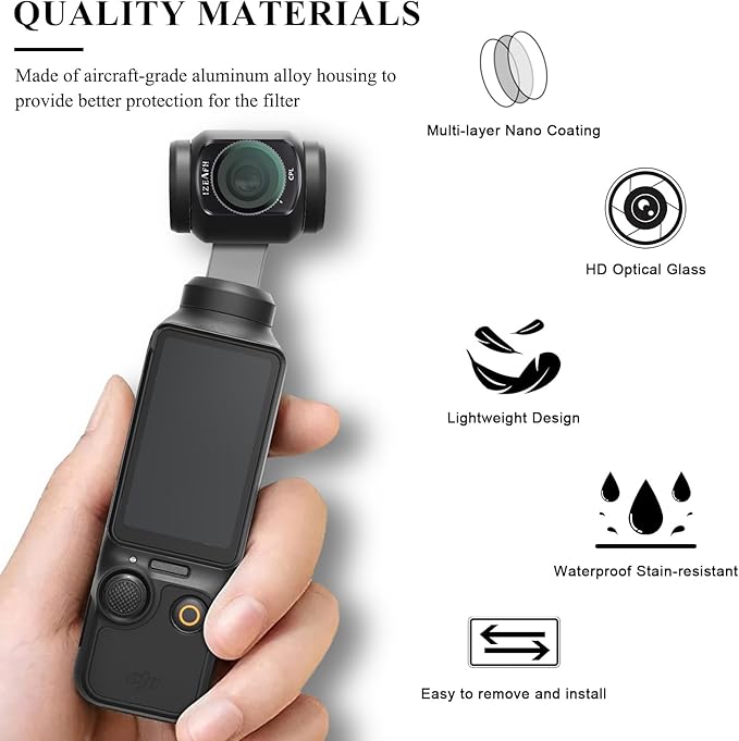 Variable ND Lens Filters Kit for DJI Osmo Pocket 3 Creator Combo Accessories Variable ND Filters 1-5 Stops + 6-9 Stops Compatible-4 Pack(VND2-32 VND64-512 UV CPL)