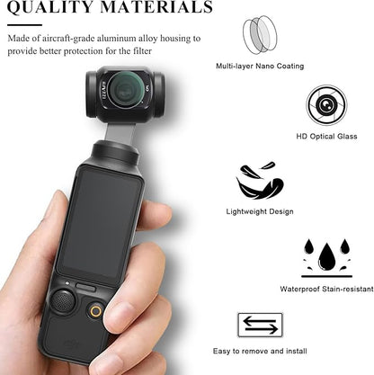 Variable ND Lens Filters Kit for DJI Osmo Pocket 3 Creator Combo Accessories Variable ND Filters 1-5 Stops + 6-9 Stops Compatible-4 Pack(VND2-32 VND64-512 UV CPL)