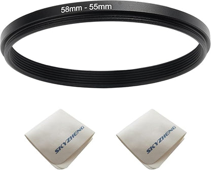 58mm Lens to 55mm Camera Lens Adapter 58mm to 55mm Step Down Ring Adapter Ring for All Brands of UV ND CPL, with Premium Lens Wiping Cloth 2 Pack (58mm-55mm)