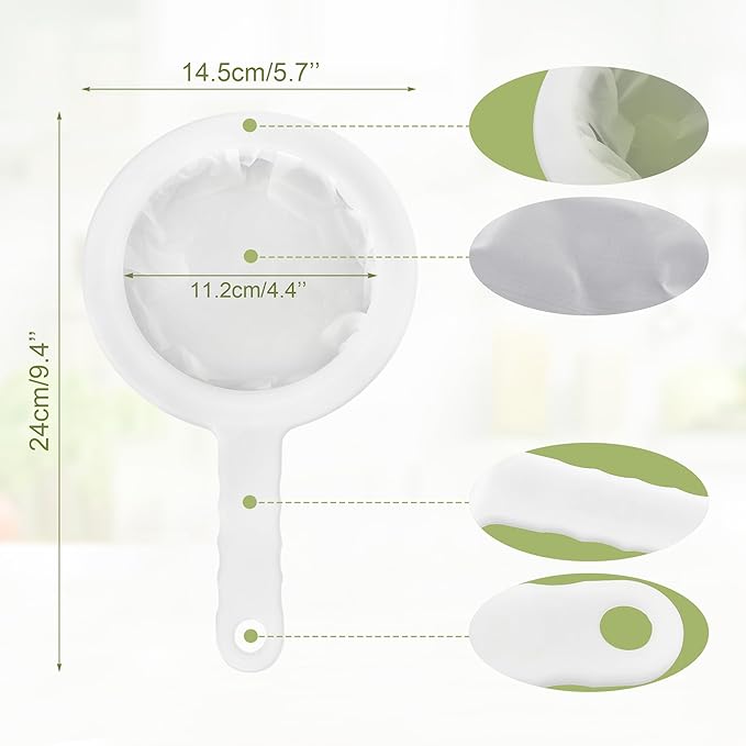 Quacc Nylon Fine Mesh Strainer Plastic Net Strainer 200 Mesh Kitchen Sieve Filter with Handle Hook Food Filter for Tea, Coffee, Nut Milk, Juice