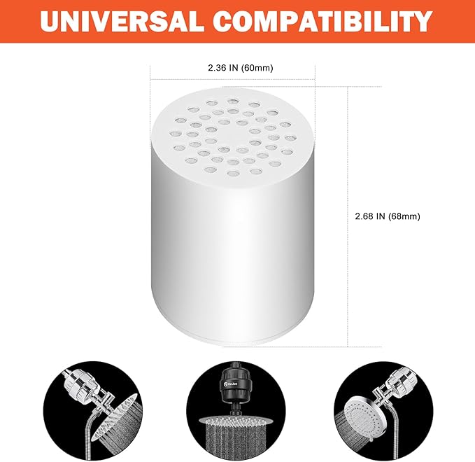 HarJue 15 Stage Shower Filter Replacement Cartridge, Universal High Output Shower Filter for Hard Water Remove Chlorine and Harmful Substances, Body Caring, 2 Pack