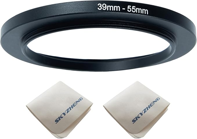 39mm Lens to 55mm Camera Lens Adapter 39mm to 55mm Step Up Ring Adapter Ring for All Brands of UV ND CPL, with Premium Lens Wiping Cloth 2 Pack (39mm-55mm)