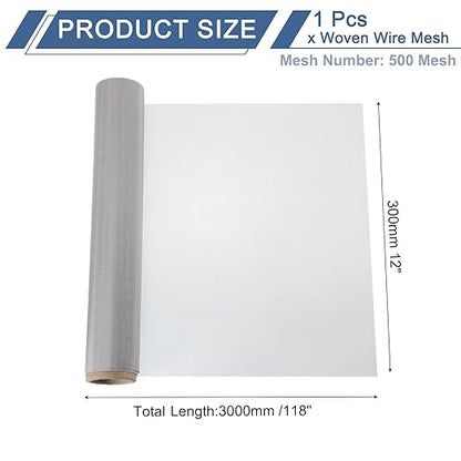 uxcell 500 Mesh 118" x 12" Woven Wire Mesh, 304 Stainless Steel Air Vent Filter Screen, Window Screen Mesh for DIY Projects Vents Cover Filtration Animals Fence