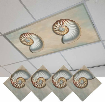 Fluorescent Light Covers for Ceiling Lights Shell Conch Magnetic Light Filters 4 Pack 4x2 ft Vintage Ocean Marine Life Ceiling Lights Cover for Classroom Office School Home Drop Lamp Decor