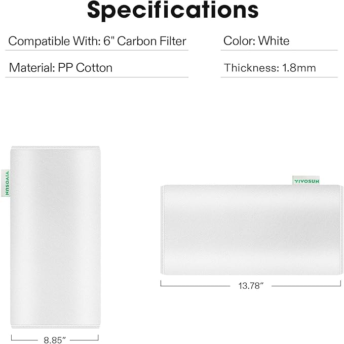 VIVOSUN 6 Inch Prefilter for 6" Carbon Filter, White, 13.78" Long
