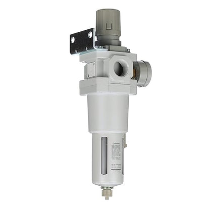 PneumaticPlus SAW600-N06BG Compressed Air Filter Regulator Piggyback Combo 3/4" NPT - Poly Bowl, Manual Drain, Bracket, Gauge
