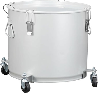 PioneerWorks Fryer Grease Bucket 10 Gal, Coated Carbon Steel Oil Filter Pot with Caster Base, Oil Disposal Caddy, Transport Container with Lid Lock Clip Nylon Filter Bag, Silver