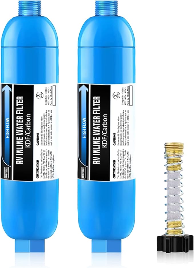 RV Inline Marine Water Filter, Reduces Chlorine, Bad Taste, Odor for RVs,NSF Certified with Flexible Hose Protector,Pack of 2