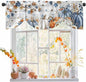 Thanksgiving Pumpkin Tie Up Valance Curtains for Windows, Kitchen Curtains Window Shades, Fall Maple Leaf Daisy Wooden Grain Light Filter Roman Curtain Valances for Bedroom/Bathroom/Cafe 60'' x 18''