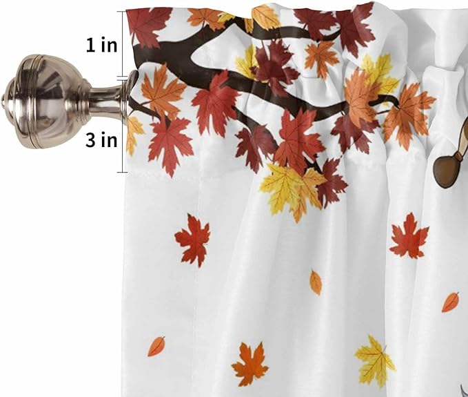 Fall Kitchen Curtain Set, Orange Yellow Thanksgiving Maple Leaf Gnomes Pumpkin Window Valance and Tiers 24" Length, Light Filtering Short Curtains Valance for Cafe Bathroom Bedroom 54"x18"