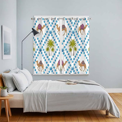 2 Panel Kitchen Cafe Curtains, Camels Palm Trees Sunlight Filtering Nature Air Through, Home Decor Window Covering Tier Curtains for Living Room 104W x 84L inch Tropical Desert Animal Plants Polka Dot