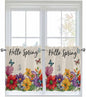 Spring Flowers Half Window Curtains 24 Inches Long, Farmhouse Vintage Country Colorful Floral Window Treatment Curtain Drapes, Short Curtains Tiers for Kitchen Over Sink, 27.5"x24", 2 Panels