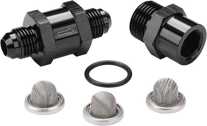 6AN Inline Fuel & Oil Feed Filter Set with 30 80 150 Micron Elements Aluminum Black