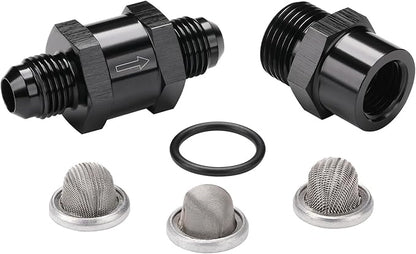 6AN Inline Fuel & Oil Feed Filter Set with 30 80 150 Micron Elements Aluminum Black