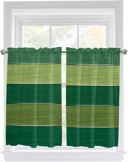 Farm Retro Green Wood Grain Window Valance Curtains, Rustic Wooden Plank Texture Light Filtering Kitchen Valance with 3-inch Rod Pocket for Living Room Bathroom Bedroom,2 Panel,27.5x45In