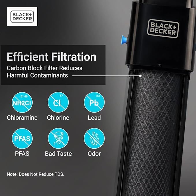 BLACK+DECKER Undersink Water Filter 10’’ | Reduces CHLORAMINE,Chlorine, Lead, PFAS, Bad Taste, Odor | Under Counter Water Filter Direct Connect to Kitchen Faucet | NSF/ANSI 42 Certified | 1 year