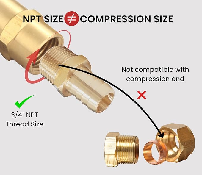 2pcs Brass Hose Barb Fitting, 3/4" Barb x 3/4" NPT Male, Adapter – Correct Thread for 1" OD, Brass Barbed Air Hose Repair Connector